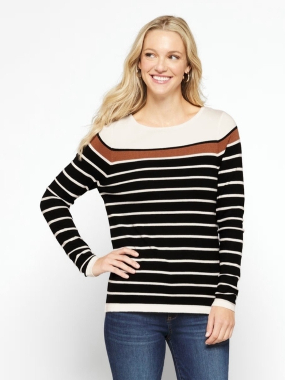 Pink Clover Jeanette Striped Long Sleeve Sweater Black Size L NWT